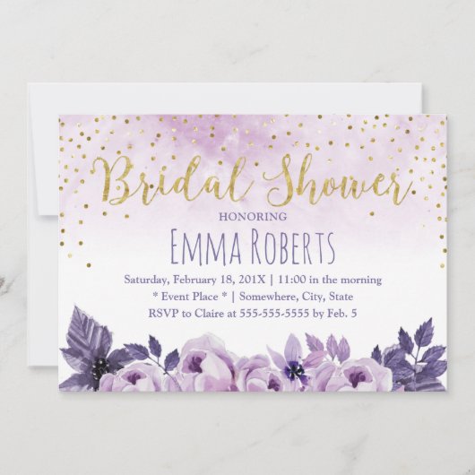 Waterverf Paars Vrijgezellenfeest Floral Spring Kaart (Voorkant)