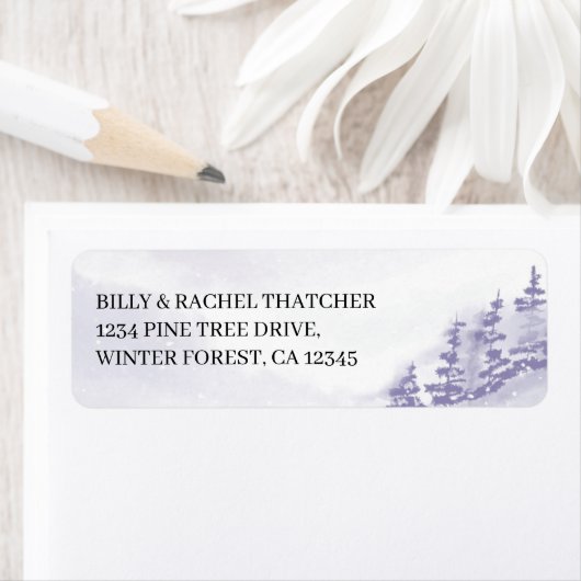 Waterverf Paars wintersneeuwbos Etiket (Insitu)