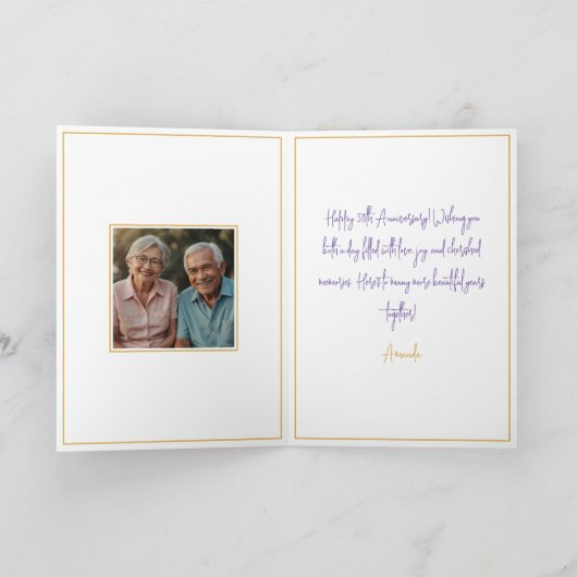 Waterverf Paarse 50ste bruiloft Jubileum Kaart (Binnen)