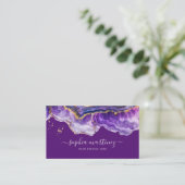 Waterverf Paarse Agaat goud glitters & QR Code Visitekaartje (Staand voorkant)