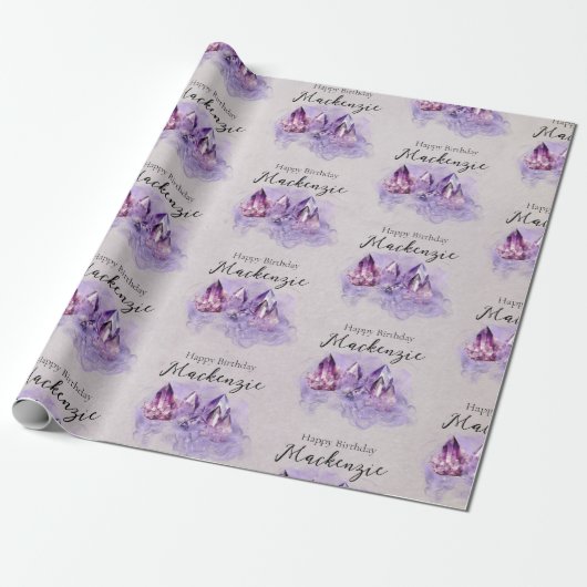 Waterverf Paarse Amethystkristallen Cadeaupapier (Uitgerold)