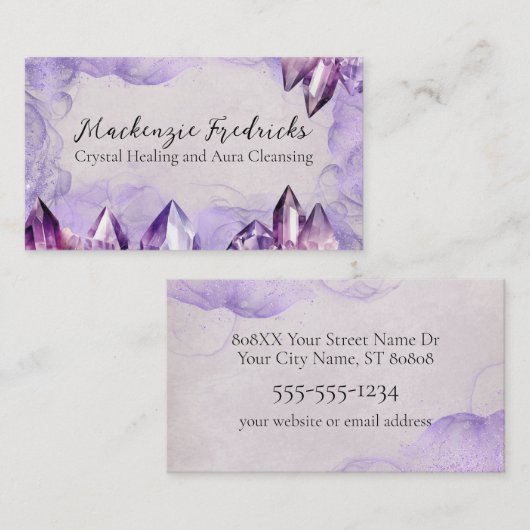 Waterverf Paarse Amethystkristallen Visitekaartje (Voorkant / Achterkant)
