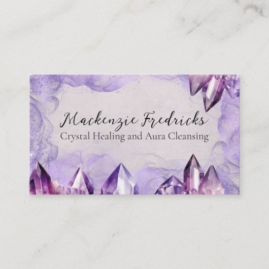 Waterverf Paarse Amethystkristallen Visitekaartje (Voorkant)
