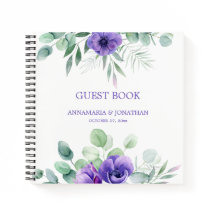 Waterverf Paarse Anemones Floral Guest Book