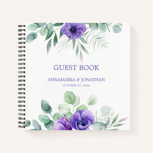 Waterverf Paarse Anemones Floral Guest Book Notitieboek (Voorkant)