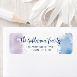 WATERVERF paarse blauw modern script Etiket