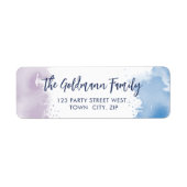 WATERVERF paarse blauw modern script Etiket (Voorkant)