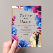 Waterverf Paarse Blauwe Bloemen Elegante bruiloft Acryl Uitnodigingen (Insitu (Draagbaar))