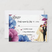 Waterverf Paarse Blauwe Bloemen Elegante bruiloft RSVP Kaartje (Voorkant)