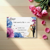 Waterverf Paarse Blauwe Bloemen Elegante bruiloft RSVP Kaartje