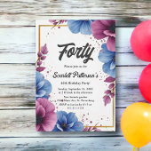 Waterverf Paarse Blauwe Bloemen Elegante Verjaarda Kaart