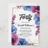 Waterverf Paarse Blauwe Bloemen Elegante Verjaarda Kaart (Voorkant)