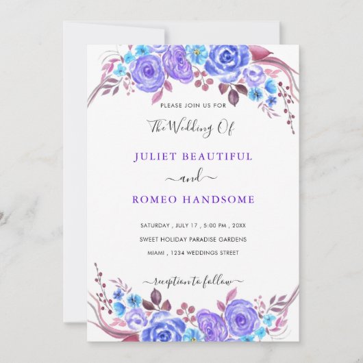 Waterverf Paarse blauwe bosjes (Voorkant)