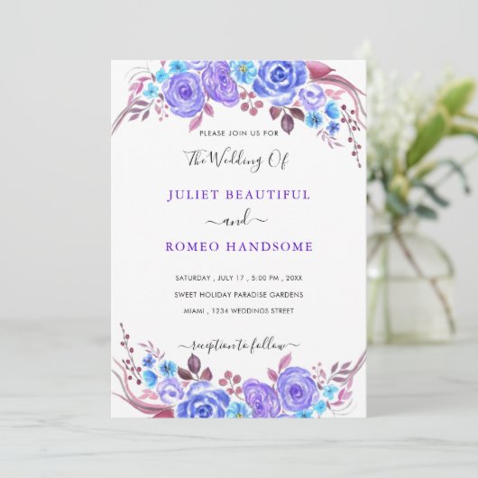 Waterverf Paarse blauwe bosjes (Staand voorkant)