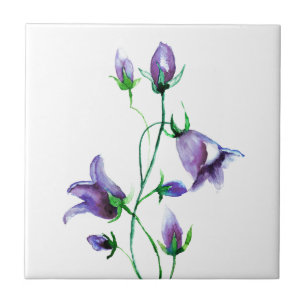 Waterverf paarse blauwe klokjes bloemen wit paars tegeltje