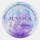 Waterverf Paarse Blauwe Ronde Terugkeeradresetiket Sticker (Voorkant)