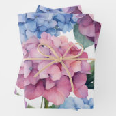 Waterverf Paarse, Blauwe, Roze Hydrangea Flowers Inpakpapier Vel (In situ)