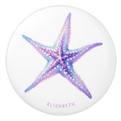 Waterverf Paarse Blauwe Strand Zeesterren Kust Keramische Knop (Voorkant)