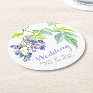 Waterverf paarse bloem bruiloft papier onderzetter
