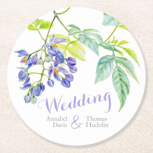 Waterverf paarse bloem bruiloft papier onderzetter (Voorkant)