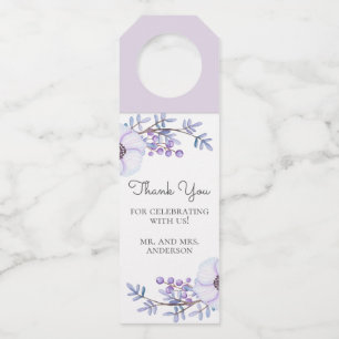 Waterverf paarse bloem. Floral bruiloft dank u Flessenhanger