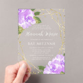 Waterverf Paarse Bloem Gouden Bat Mitzvah Acryl Uitnodigingen (Insitu (Draagbaar))
