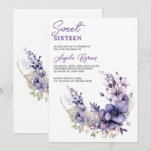 Waterverf Paarse Bloem Halve Cirkel Krans Kaart (Voorkant / Achterkant)