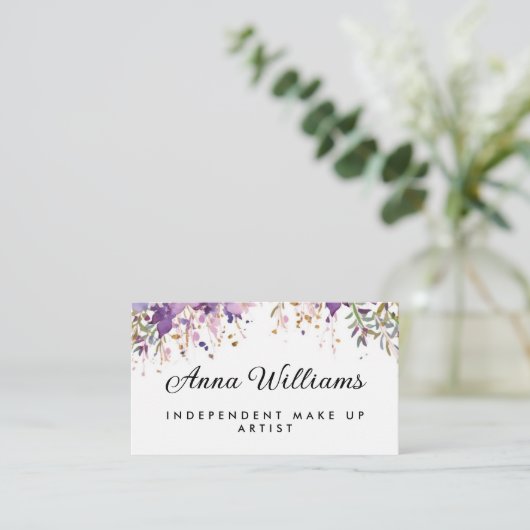 Waterverf Paarse bloem make-up artiest Visitekaartje (Staand voorkant)