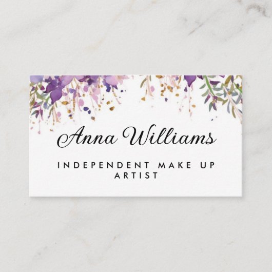 Waterverf Paarse bloem make-up artiest Visitekaartje (Voorkant)