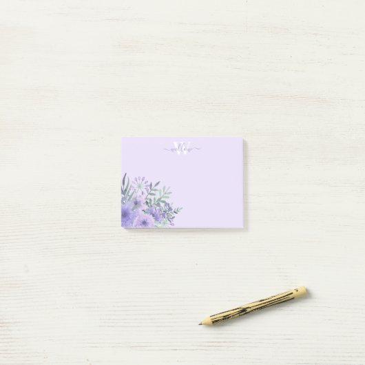 Waterverf Paarse bloem Postit Notes (Op bureau)