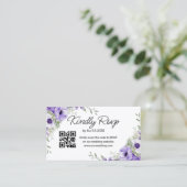 waterverf paarse bloem rsvp bruiloft qr code informatiekaartje (Staand voorkant)