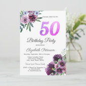 Waterverf paarse bloemen 50e verjaardag kaart (Staand voorkant)