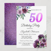 Waterverf paarse bloemen 50e verjaardag kaart (Voorkant / Achterkant)