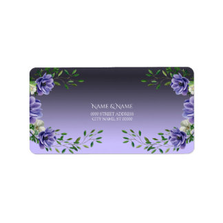 Waterverf Paarse Bloemen Adreslabel Etiket
