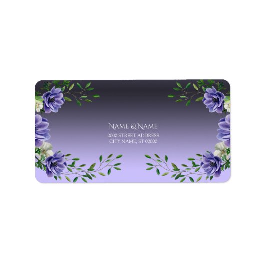 Waterverf Paarse Bloemen Adreslabel Etiket (Voorkant)