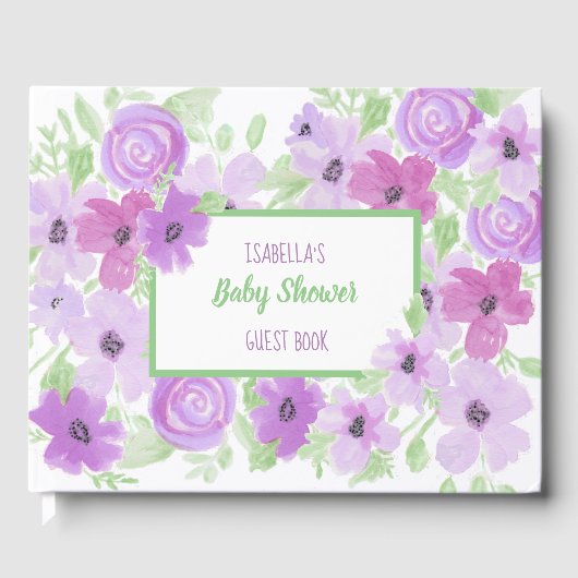Waterverf Paarse Bloemen Baby shower Gastenboek (Voorkant)
