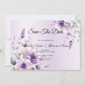 Waterverf Paarse Bloemen Bewaar de datum Save The Date (Voorkant)