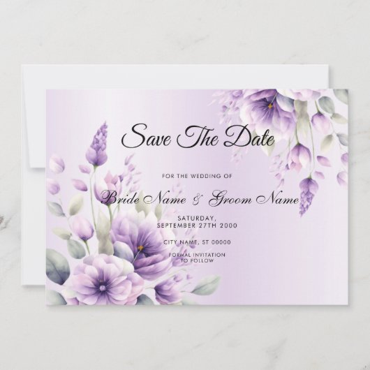 Waterverf Paarse Bloemen Bewaar de datum Save The Date (Voorkant)