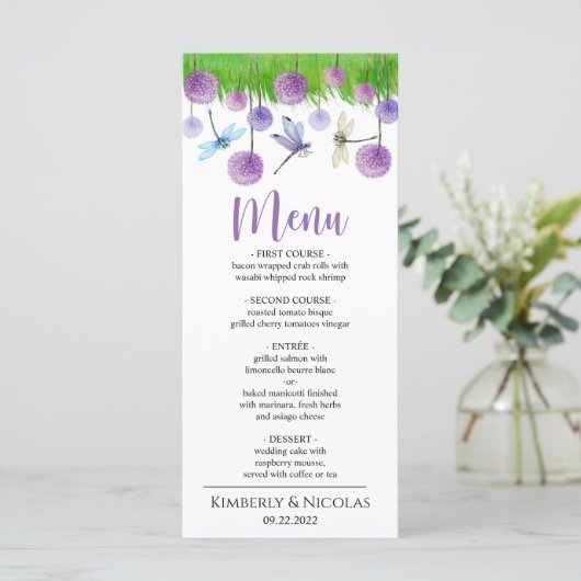 Waterverf paarse bloemen Bindmenu Menu (Staand voorkant)