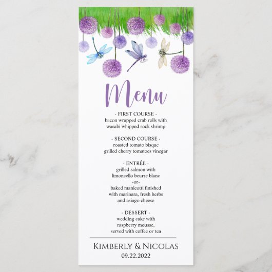 Waterverf paarse bloemen Bindmenu Menu (Voorkant)