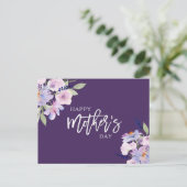 waterverf paarse bloemen blij moederdag feestdagenkaart (Staand voorkant)