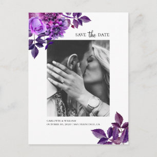 Waterverf paarse bloemen. Bloemen Bewaar de datum Briefkaart