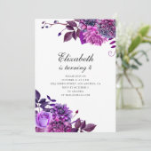 Waterverf paarse bloemen. Bloemen verjaardagsfeest Kaart (Staand voorkant)