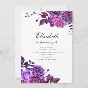 Waterverf paarse bloemen. Bloemen verjaardagsfeest Kaart
