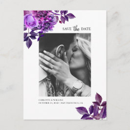 Waterverf paarse bloemen. Bloemensave the date Briefkaart