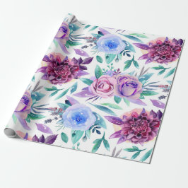 Waterverf paarse bloemen. Boho bloemen patroon Cadeaupapier