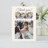 Waterverf paarse bloemen-bruiloft- bedankkaart (Staand voorkant)