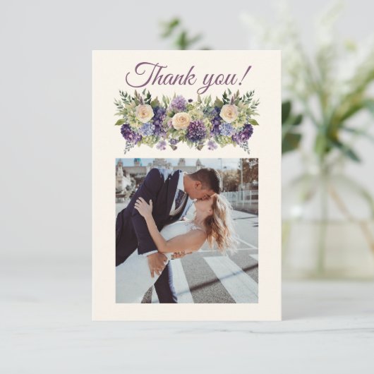 Waterverf paarse bloemen-bruiloft- bedankkaart (Staand voorkant)