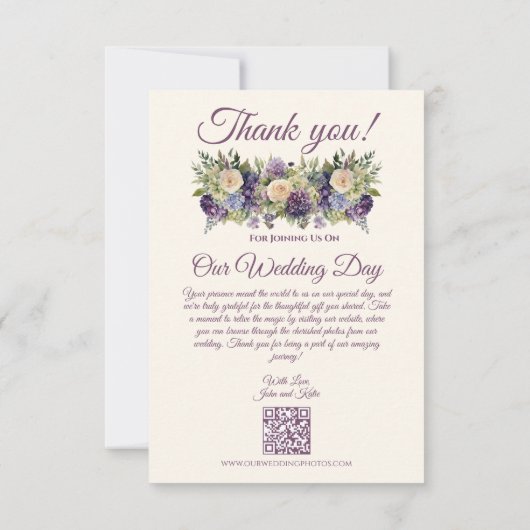 Waterverf paarse bloemen-bruiloft- bedankkaart (Achterkant)
