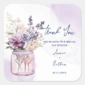 Waterverf Paarse Bloemen bruiloft Dank u Vierkante Sticker (Voorkant)